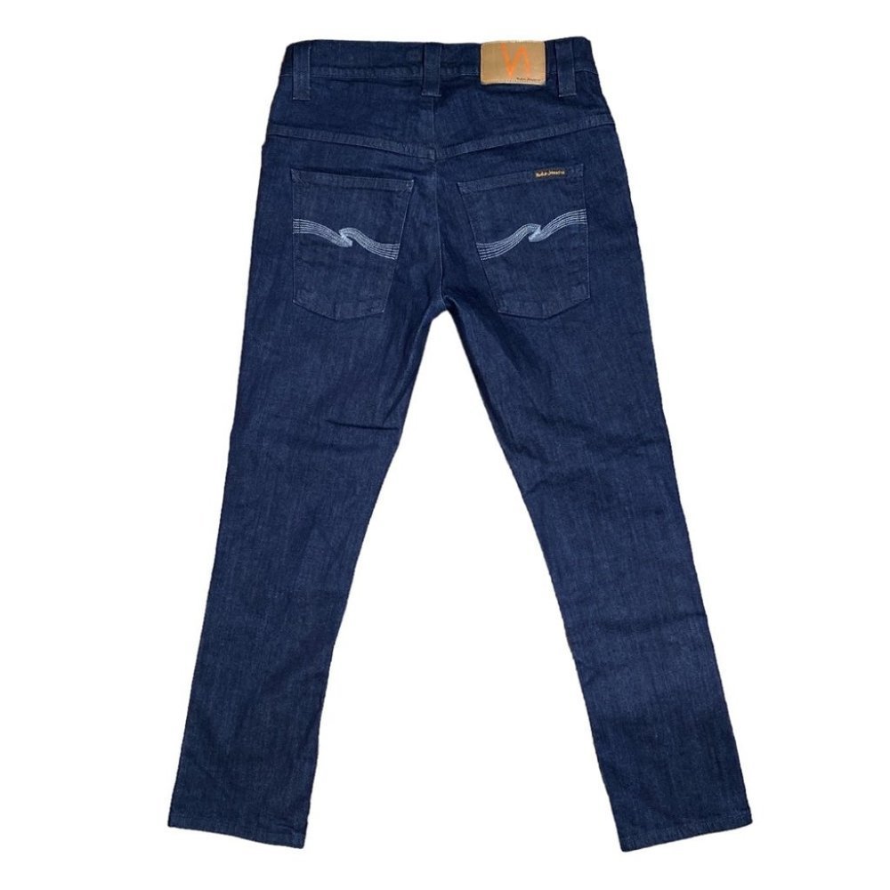 Nudie Jeans Tape Ted Organic Dry Grey Embo Blue Slim Denim Mens  30 (28x26)